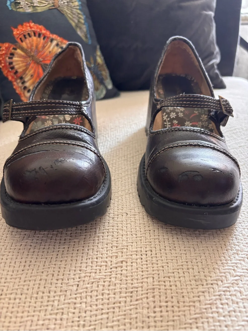 Vintage 90s Y2k Gitano Brown Mary Jane Chunky Heel Loafers Steel Toe Size 9.5M